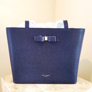 NWT Ted Baker 'Demmiee' Tote in Navy with Makeup Bag – Elegant Bow Detail